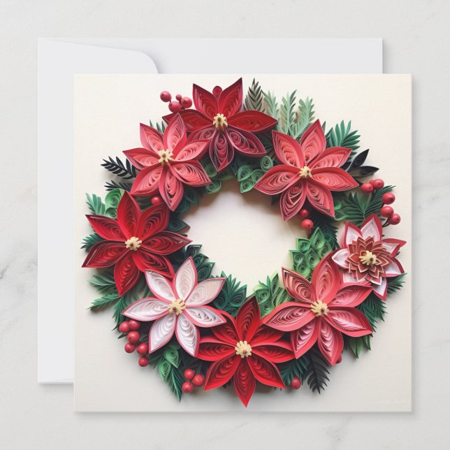 Carte de vœux de Noël avec couronne et plume (Devant)