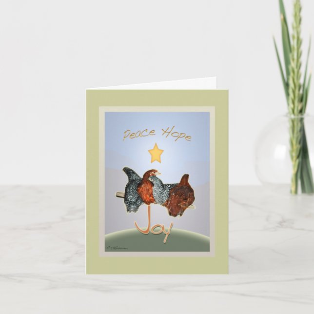Carte de vœux de Noël avec des poules de jardin (Devant)