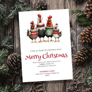 Carte de vœux de Noël avec des poules fantaisistes