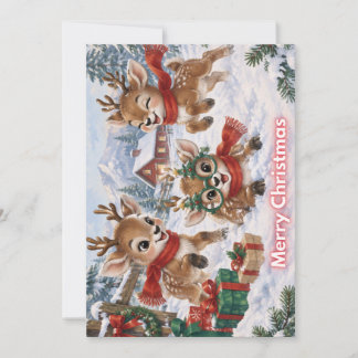 Carte de vœux de Noël avec des rennes mignons
