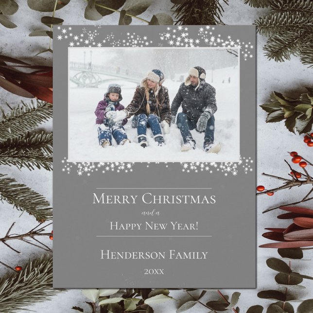 Carte de vœux de Noël avec étoiles grises (Gray Christmas Stars Holiday Photo Card)
