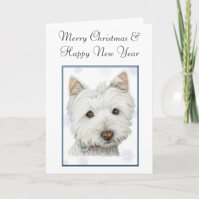 Carte de voeux de Noël, avec mignon chien Westie (Devant)