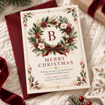 Carte de vœux de Noël avec monogramme et couronne