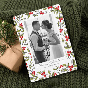 Carte de vœux de Noël avec photo de houx frais