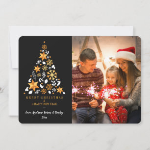 Carte de vœux de Noël avec photo dorée