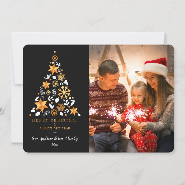 Carte de vœux de Noël avec photo dorée (Devant)