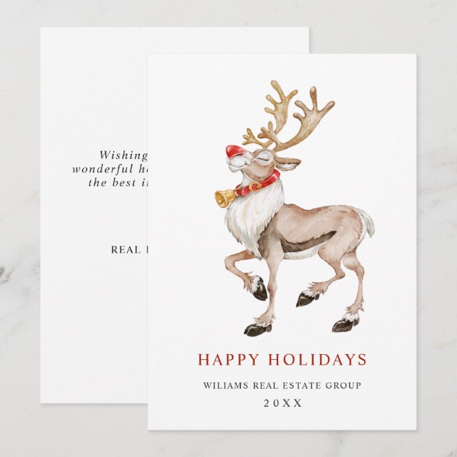 Carte de vœux de Noël avec renne d'entreprise (Devant / Derrière)