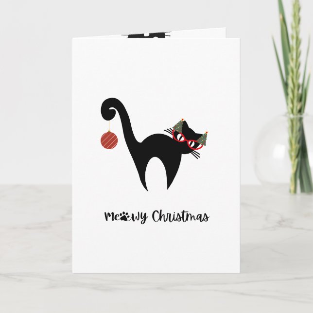 Carte de vœux de Noël avec un chat noir mignon Meo (Devant)