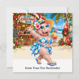 Carte de vœux de Noël avec un hippopotame à une fê