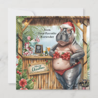 Carte de vœux de Noël avec un hippopotame à une fê