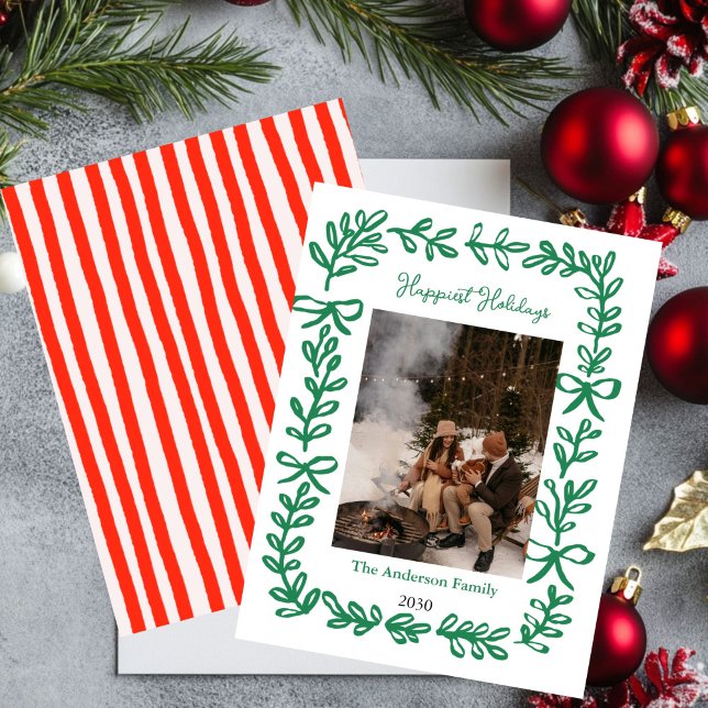Carte de vœux de Noël avec un nœud vert dessiné à  (Créateur téléchargé)