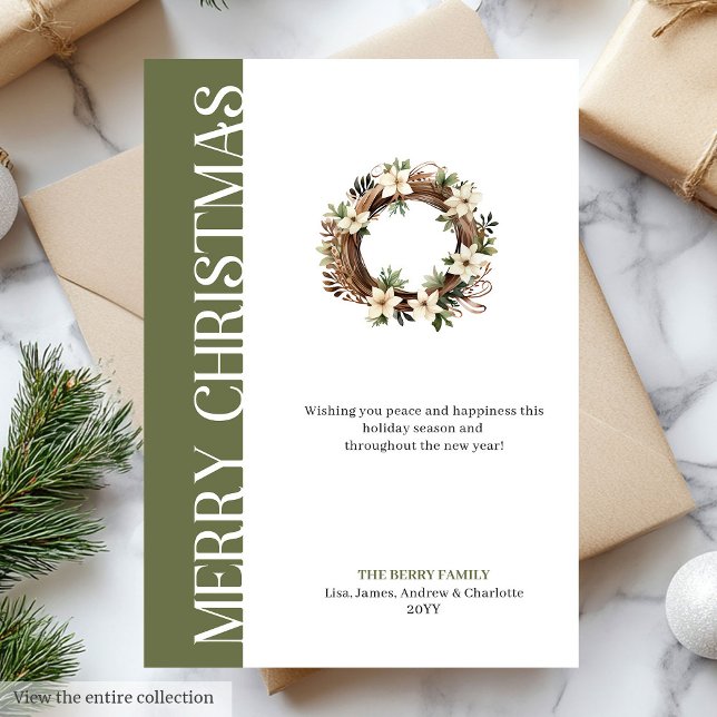 Carte de vœux de Noël avec une couronne chic et te (Chic earthy colors Christmas wreath greeting card)