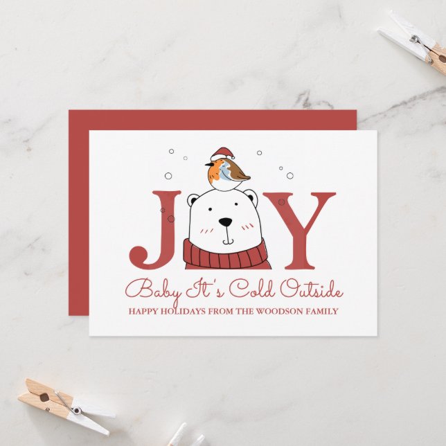 Carte de vœux de Noël Baby It's Cold Outside (Devant/Arrière en situation)