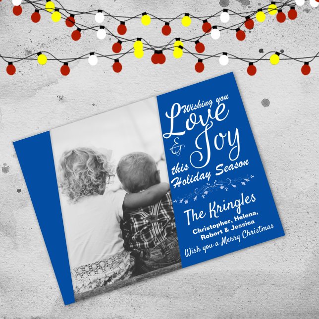 Carte de vœux de Noël bleue Love & Joy (Créateur téléchargé)