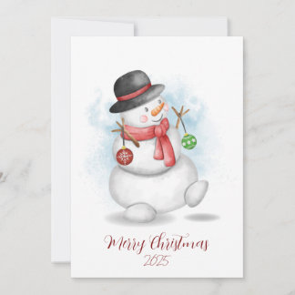 Carte de vœux de Noël bonhomme de neige à l'aquare