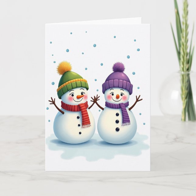 Carte de vœux de Noël Bonhomme de neige mignon (Devant)