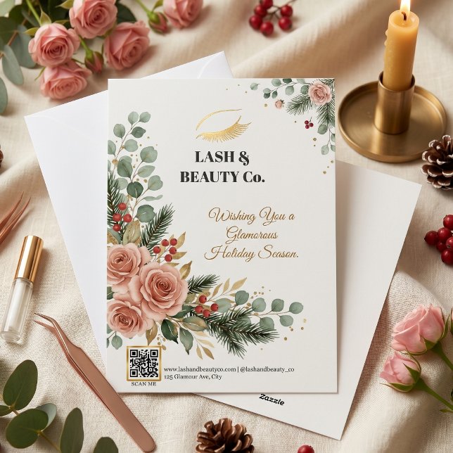 Carte de vœux de Noël Botanica pour techniciens de (Lash Tech Christmas Holiday Greeting Card Botanical)