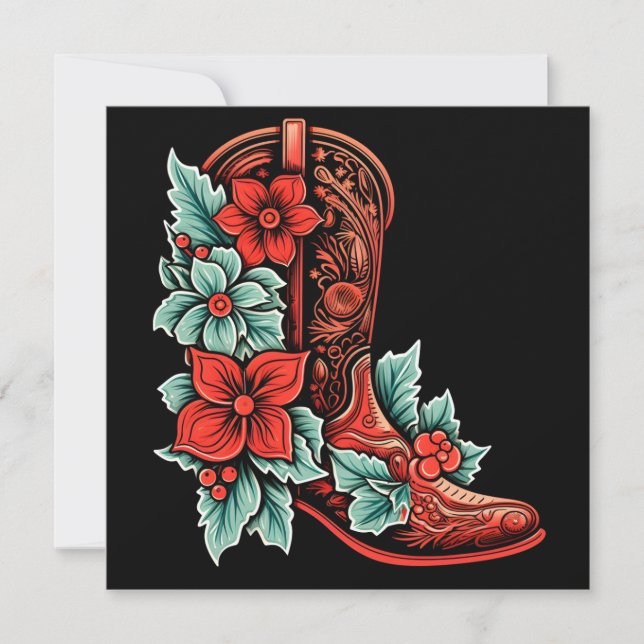 carte de vœux de Noël bottes de cowboy Noël (Devant)