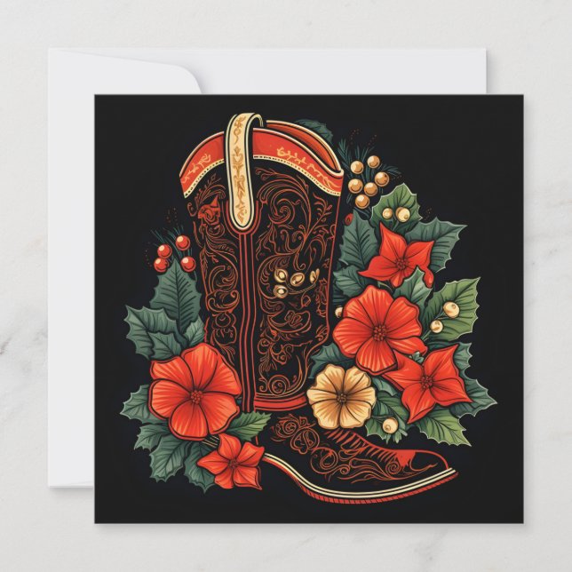 carte de vœux de Noël bottes de cowboy Noël (Devant)