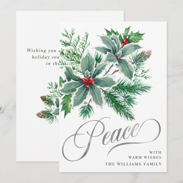 Carte de vœux de Noël Branche de houx à baies (Devant / Derrière)