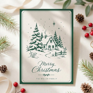Carte de vœux de Noël Cabane Cosy en plein hiver