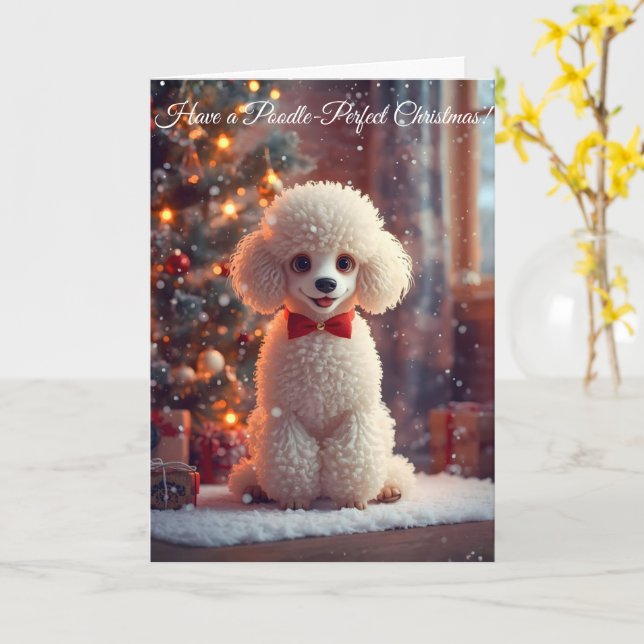 Carte de vœux de Noël Caniche (Fleur jaune)