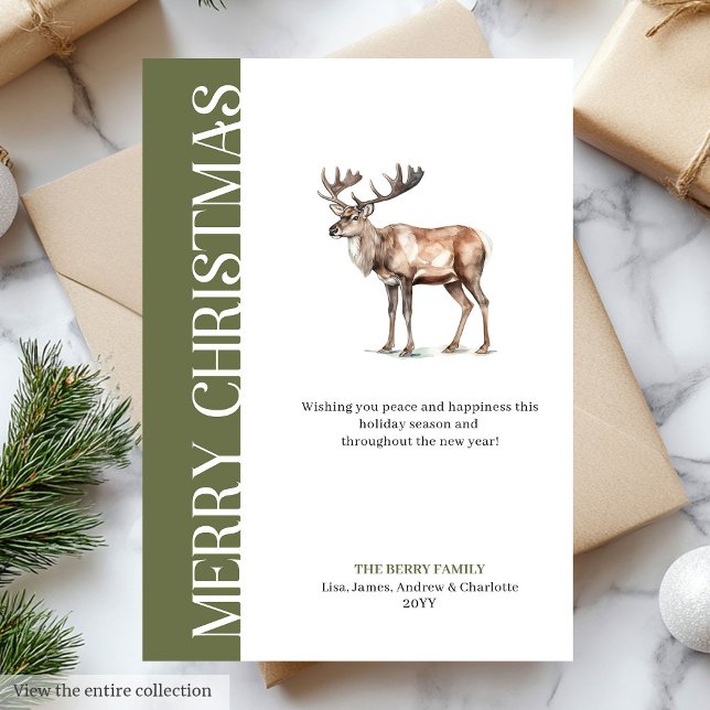 Carte de vœux de Noël cerf tons neutres élégants (Stylish Neutral Tones Christmas Deer Greeting Card)