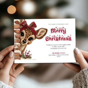 Carte de vœux de Noël charmante avec renne qui reg