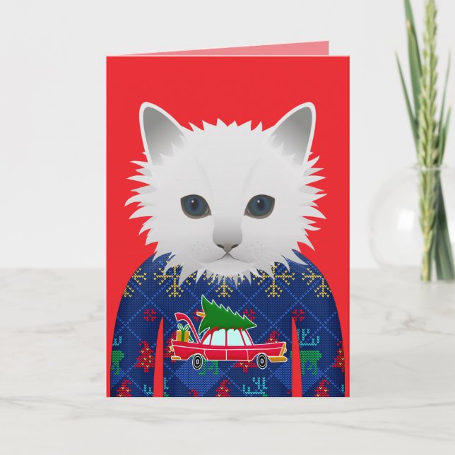CARTE DE VOEUX DE NOËL CHAT DRÔLE MEOWY (Devant)