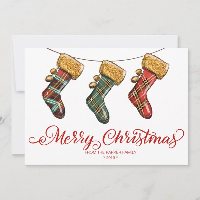 Carte de vœux de Noël Chaussette de Noël (Devant)