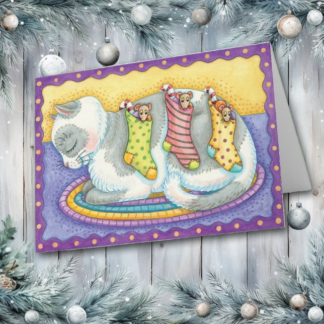 Carte de vœux de Noël Chaussettes Chat et Souris (Créateur téléchargé)