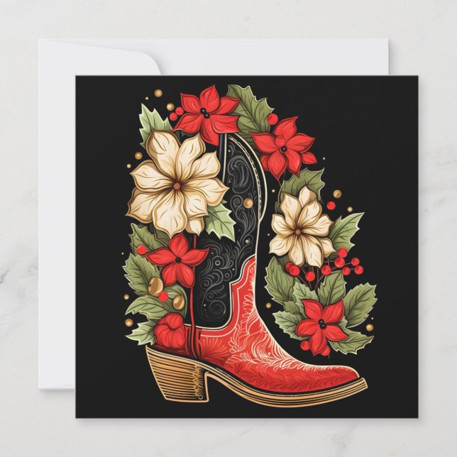 carte de vœux de Noël chaussure cowboy de Noël (Devant)