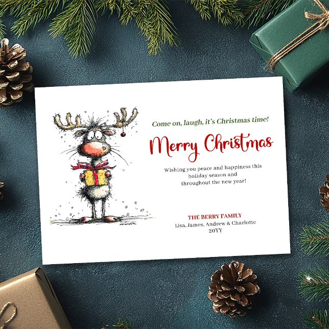 Carte de vœux de Noël chic et originale avec renne (Chic Quirky Reindeer Christmas Greeting Card)