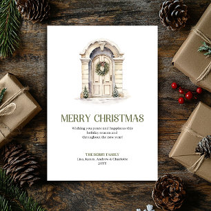 Carte de vœux de Noël chic porte sapin Sage Ivoire