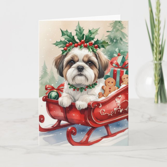Carte de voeux de Noël Chien Chien Shih Tzu (Devant)