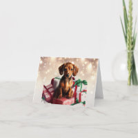Carte de vœux de Noël chiot teckel