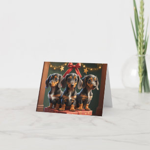 Carte de vœux de Noël chiots teckel