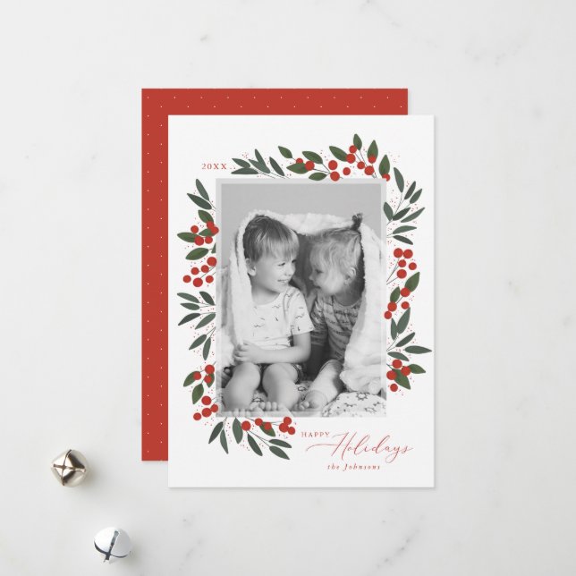 Carte de vœux de Noël Christmas Berries (Devant/Arrière en situation)