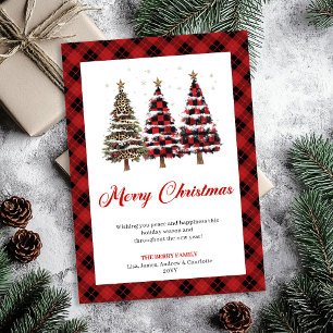 Carte de vœux de Noël classique à carreaux de Buff