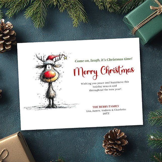 Carte de vœux de Noël classique et fantaisiste de  (Classic Whimsical Reindeer Christmas Greeting)