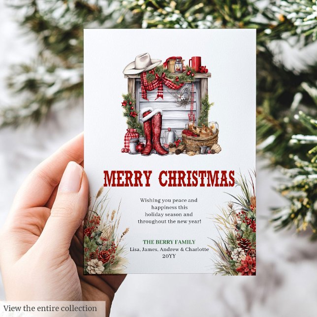 Carte de vœux de Noël classique rouge vert ranch (Classic red green ranch Christmas greeting card

)