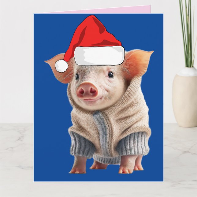 CARTE DE VŒUX DE NOËL COCHON MIGNON (Devant)