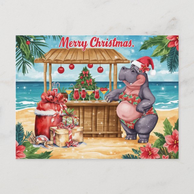 Carte de vœux de Noël Cocktail Party Hippopotame  (Devant)