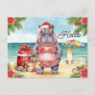 Carte de vœux de Noël Cocktail Party Hippopotame