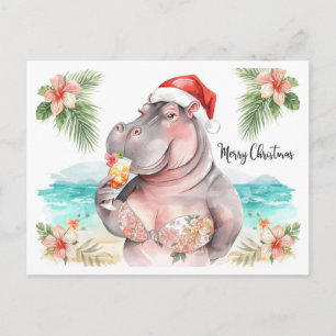 Carte de vœux de Noël Cocktail Party Hippopotame