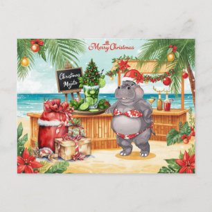 Carte de vœux de Noël Cocktail Party Hippopotame