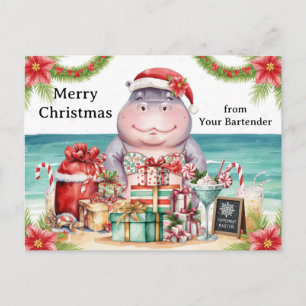 Carte de vœux de Noël Cocktail Party Hippopotame