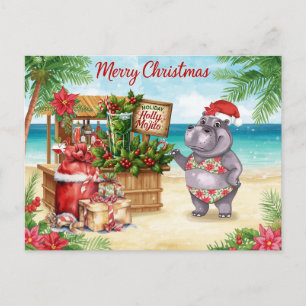 Carte de vœux de Noël Cocktail Party Hippopotame