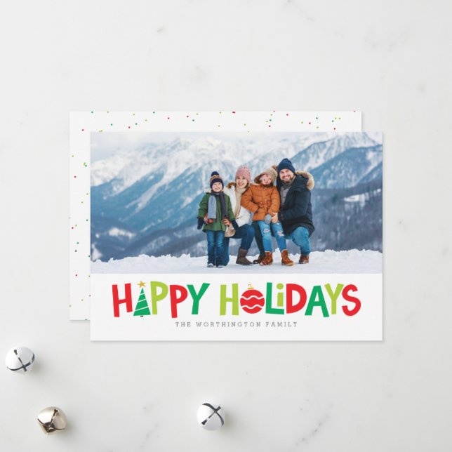Carte de vœux de Noël colorée Joyeuses Fêtes (Devant/Arrière en situation)