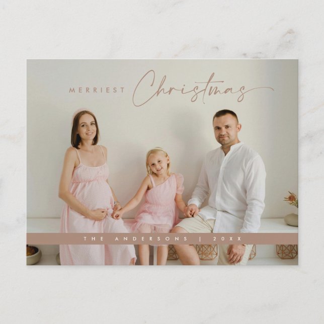 Carte de vœux de Noël contemporaine, photo de fami (Devant)